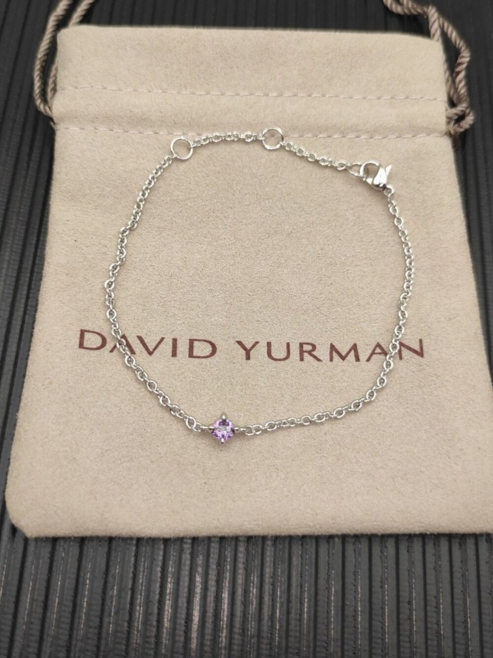 David Yurman Silver 4mm Single-Stone Purple Diamond Bracelet, 17+2+2 cm